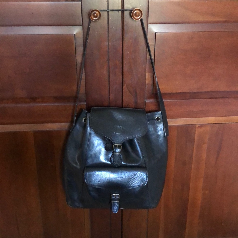 Italian leather backpack purse black